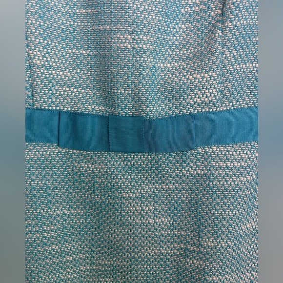 NWT Talbots Blue and White Tweed Structured Ribbon Bow Waist Shift Dress 14P - Picture 5 of 11